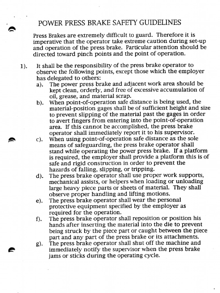 Power Press Brake Guidelines