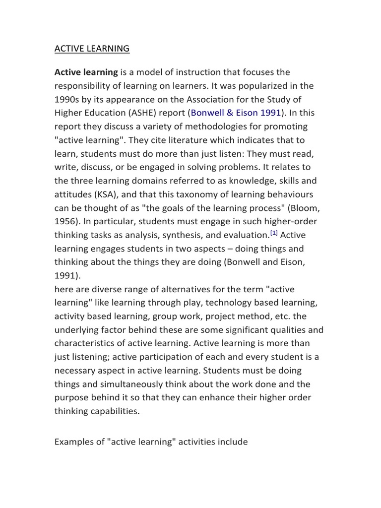 Active Learning Is A Model Of Instruction That Focuses The Pdf