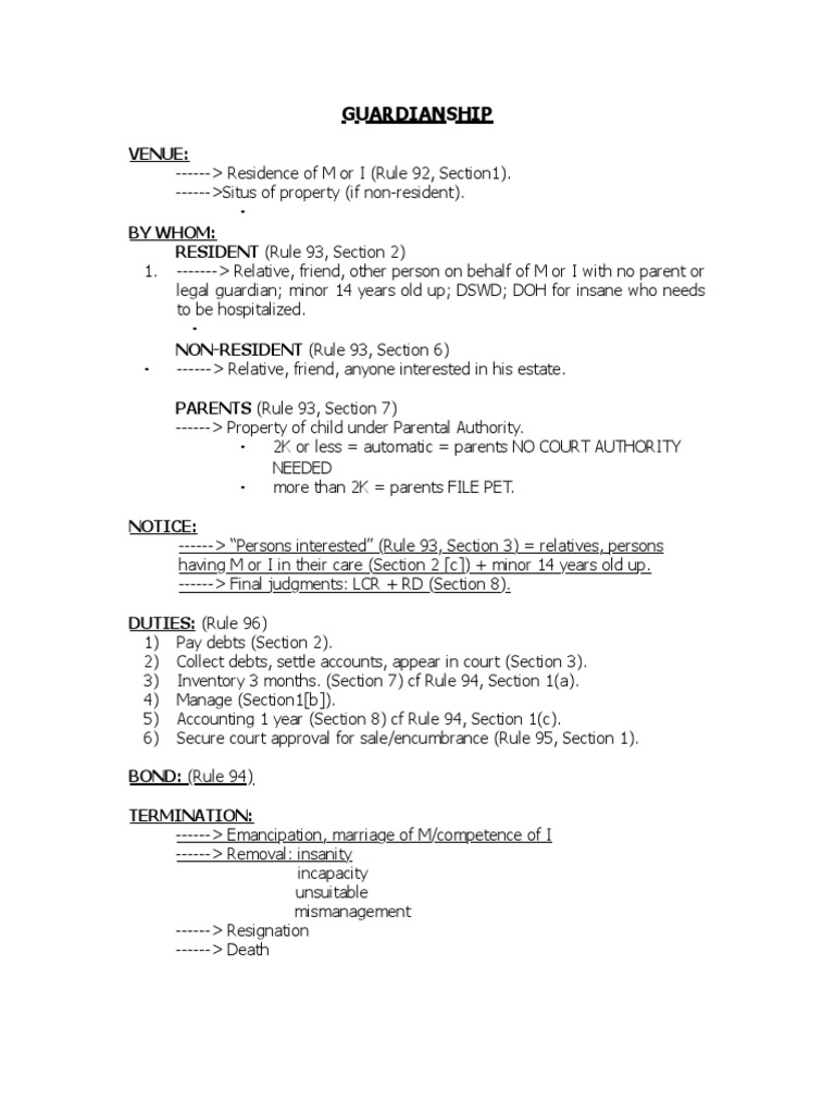 Special Proceedings Cheat Sheet | PDF | Legal Guardian | Social ...