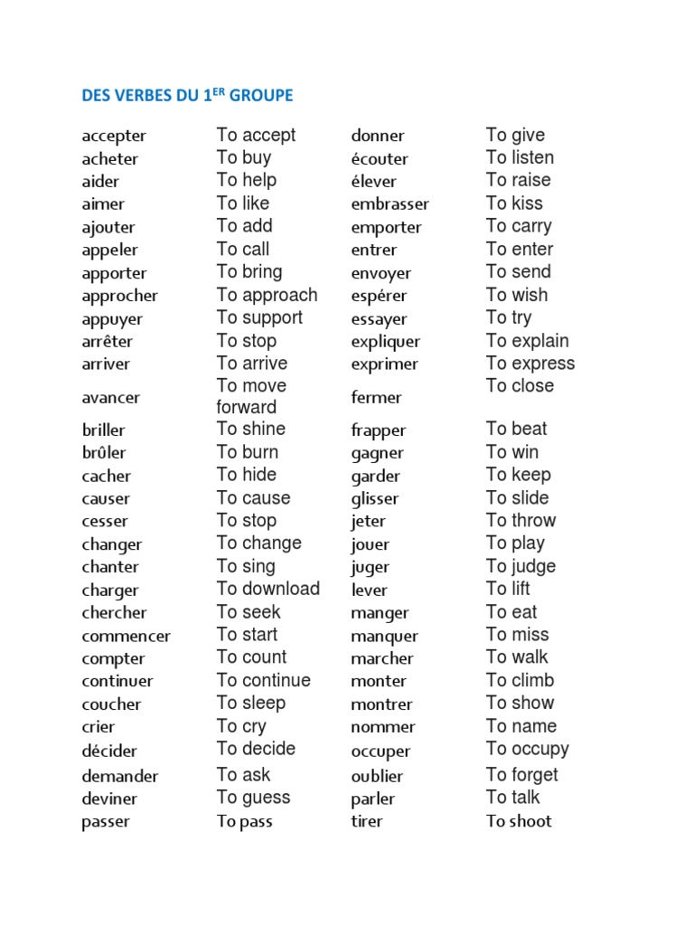 Liste des verbes du 1er groupe | PDF