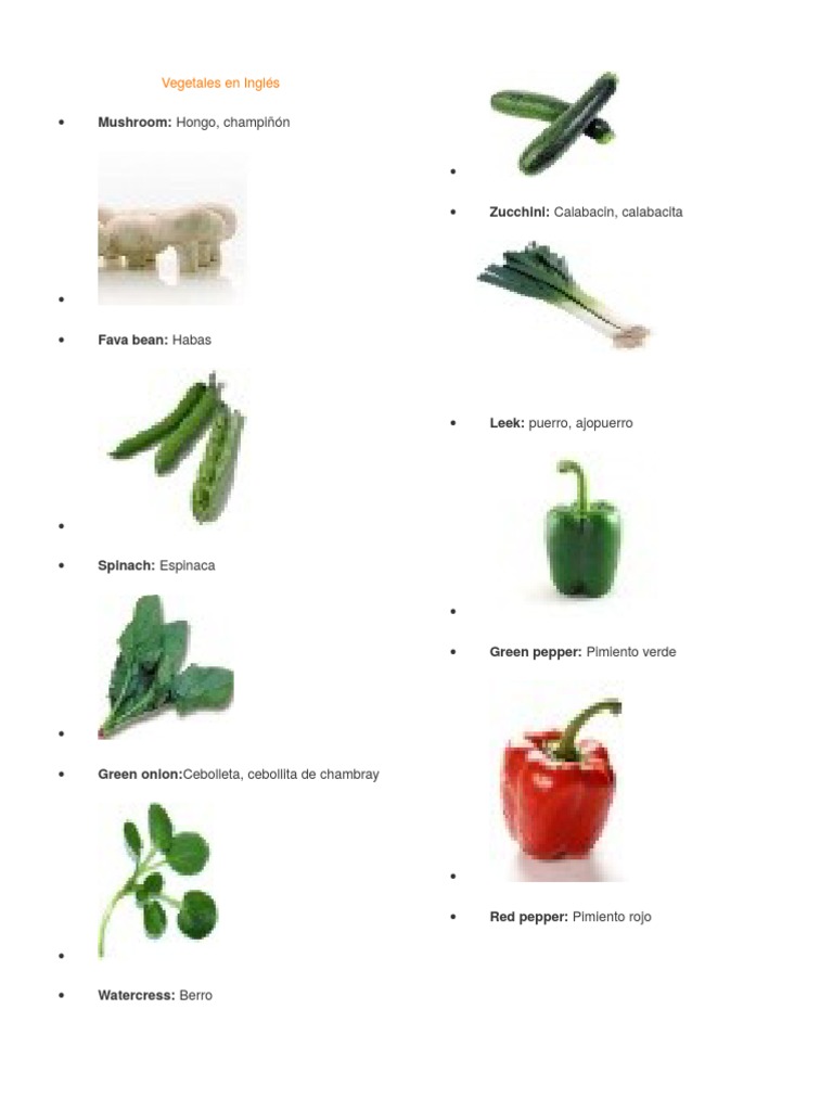 Vegetales en Inglés PDF