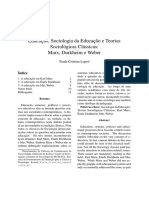 Educação na teoria sociológica clássica de Marx, Durkheim e Weber