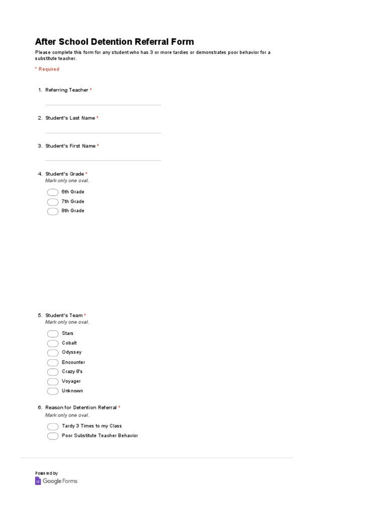 After School Detention Referral Form | PDF