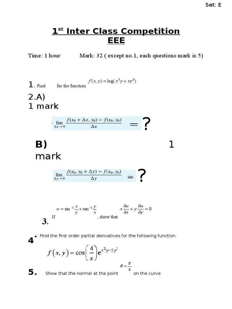 1st Inter Class Exam Set | PDF | Theoretical Physics | Differential ...