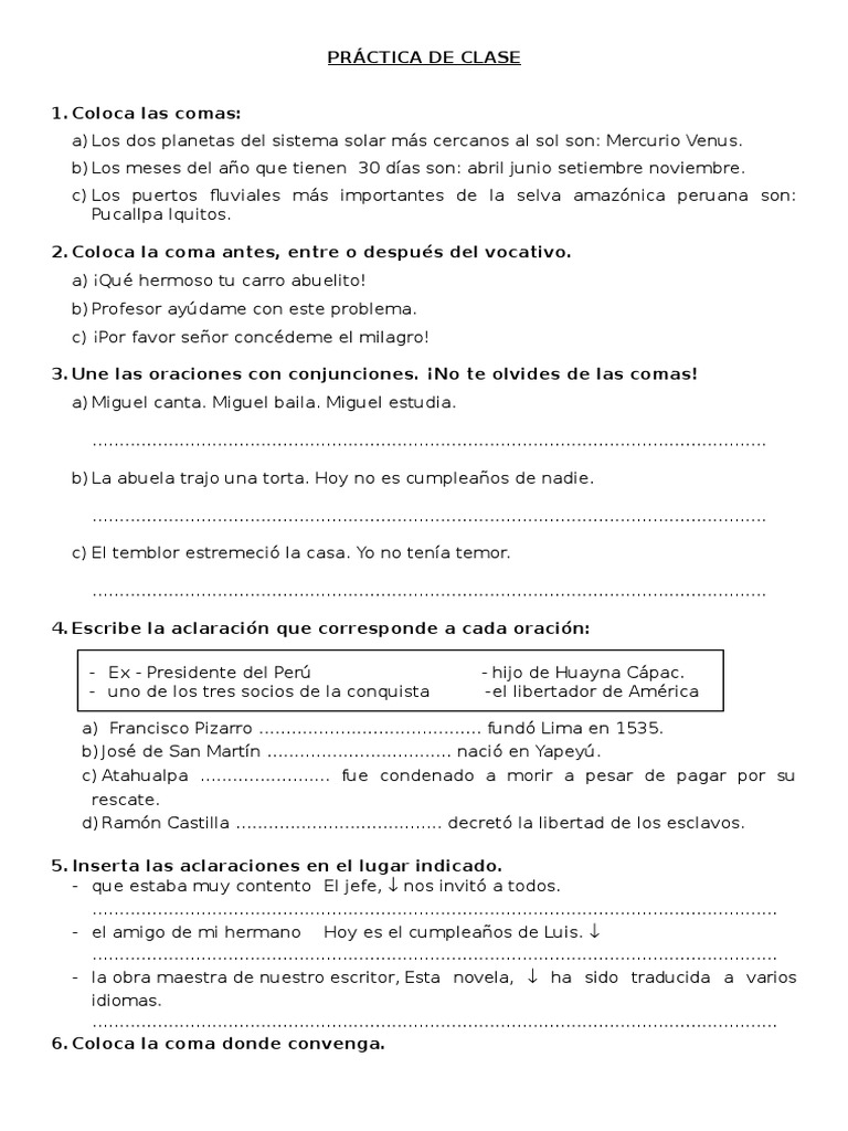 Ejercicios Prácticos sobre el Uso de la Coma | PDF | Perú