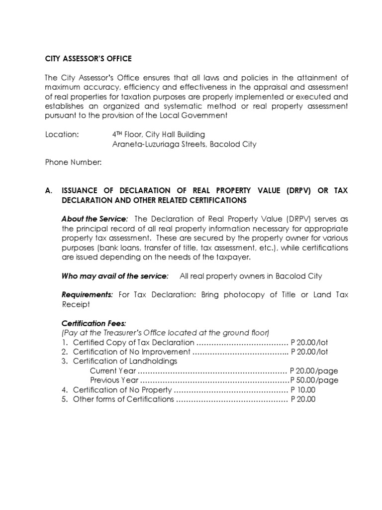 City Assessor Bacolod PDF PDF Real Estate Appraisal Fee