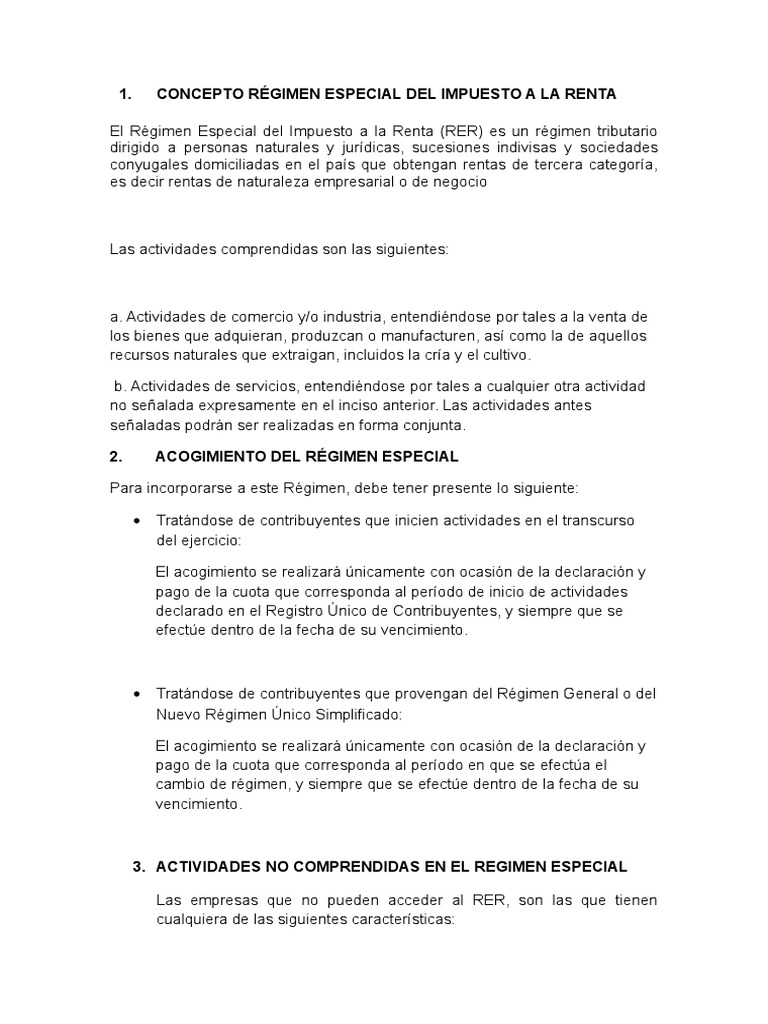 Concepto Régimen Especial Del Impuesto A La Renta | PDF | Impuesto ...