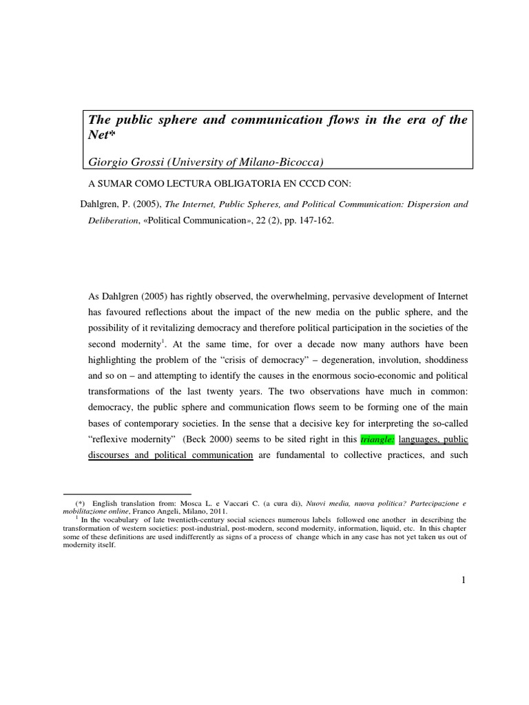 Public Sphere and Democracy in the Net Era | PDF | Public Sphere | Mass ...