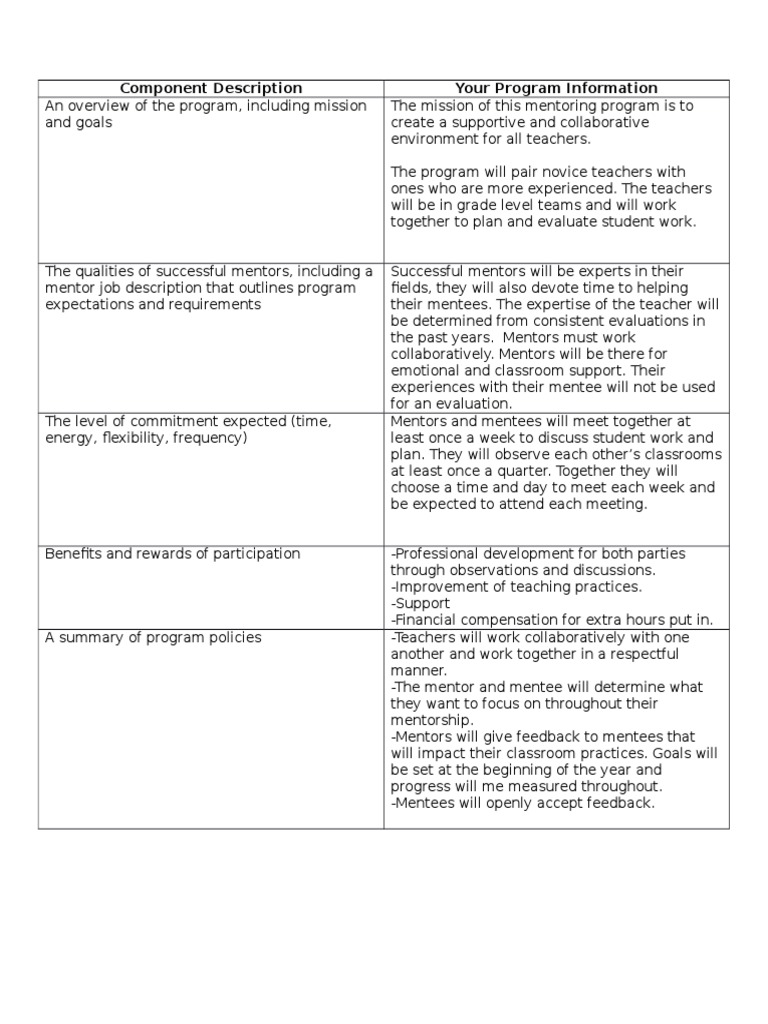 Mentoring Program Outline | PDF | Mentorship | Teachers
