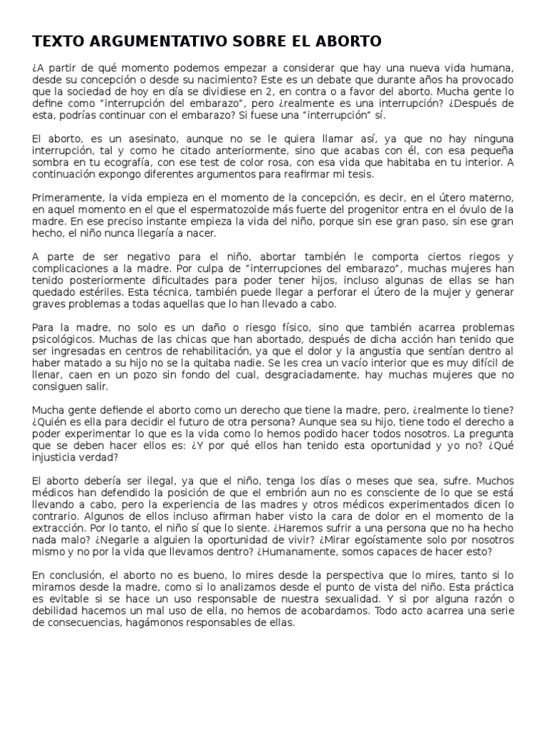 Texto Argumentativo Sobre El Aborto Aborto Embarazo