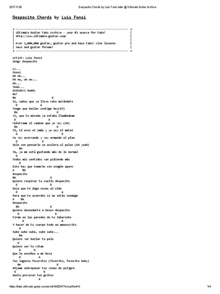 Despacito Chords by Luis Fonsi Tabs at Ultimate Guitar Archive