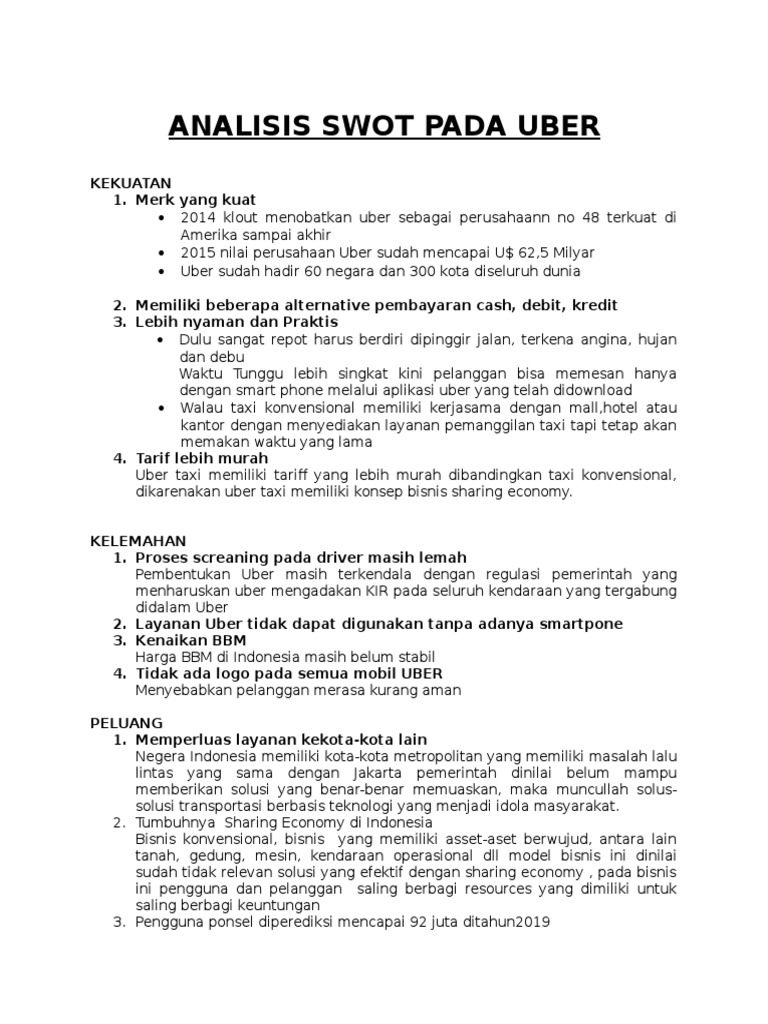 Analisis SWOT Uber di Indonesia | PDF | Bisnis | Komputer