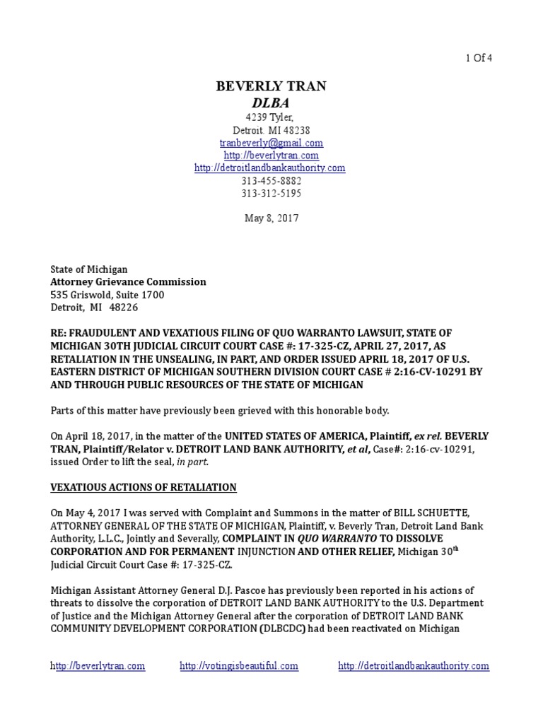 Michigan Attorney Grievance Commission Filing on Assistant Attorney