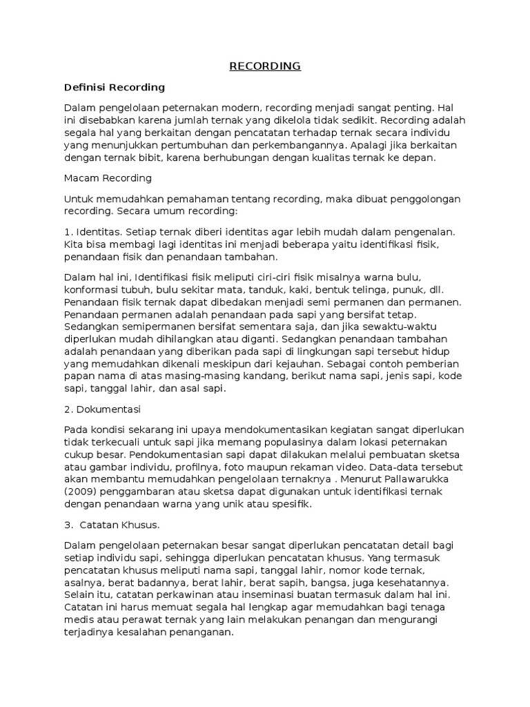 Pentingnya Recording Ternak Sapi | PDF | Memasak, Makanan, & Anggur