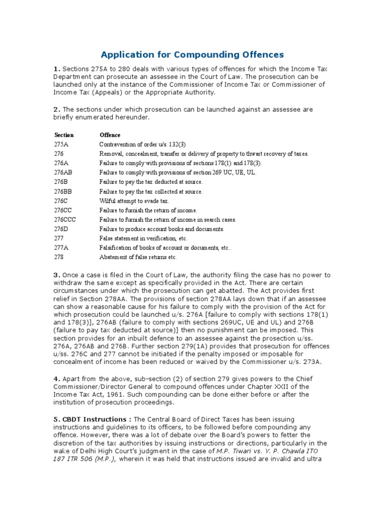 Application For Compounding Offences PDF Taxes Crime & Violence