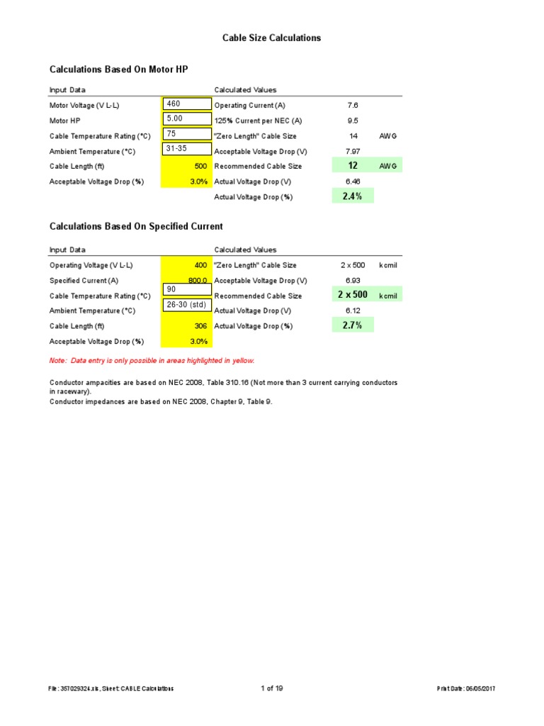 All Cable Size Calculation PDF Electrical Conductor Electrical Resistance And Conductance