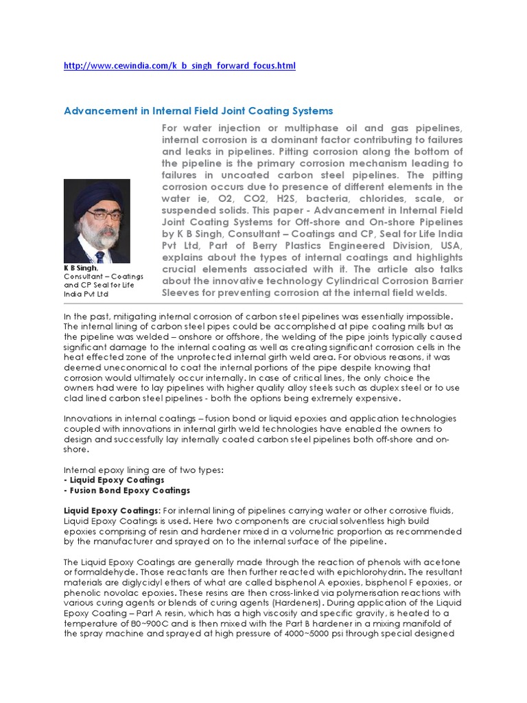 Advancement in Internal Field Joint Coating Systems | PDF | Epoxy