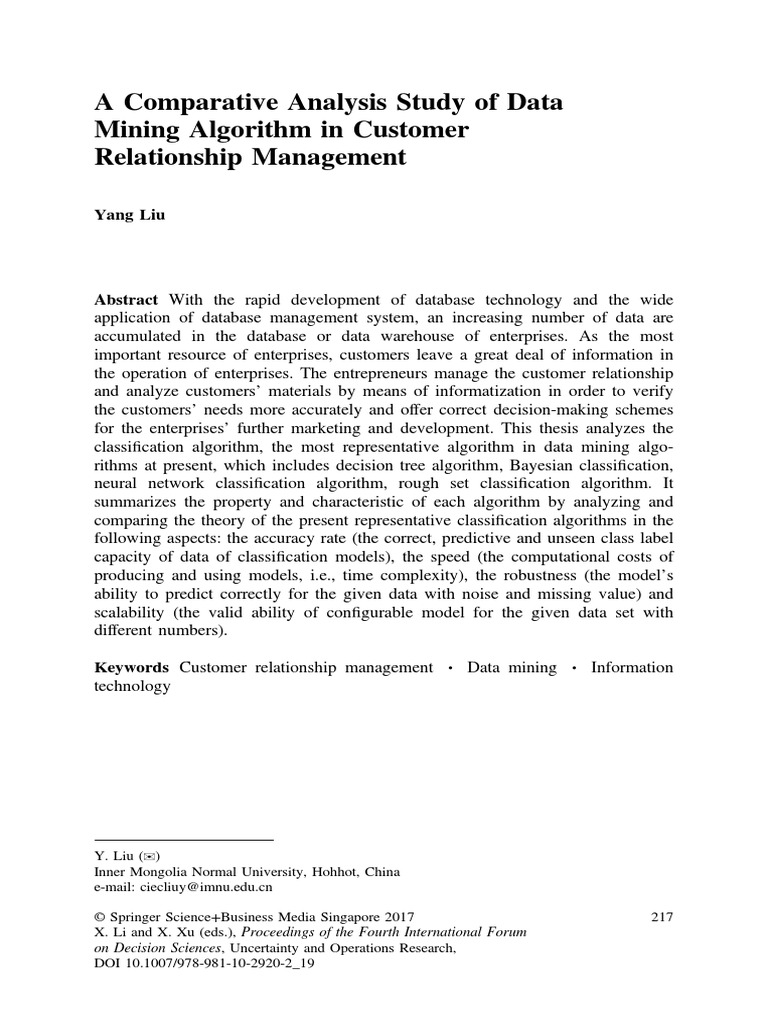 A Comparative Analysis Study of Data Mining Algorithm in Customer ...