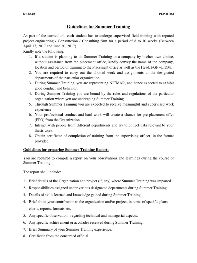 Summer Training Guidelines | PDF | Curriculum | Pedagogy