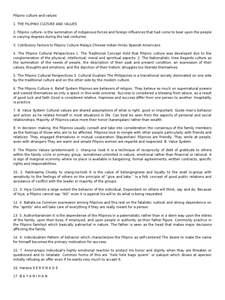 Key Aspects of Filipino Values | PDF | Philippines | Value (Ethics)