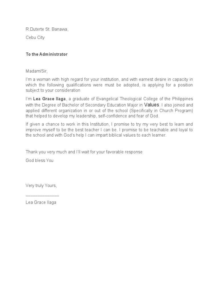 Application letter for job opportunity picture