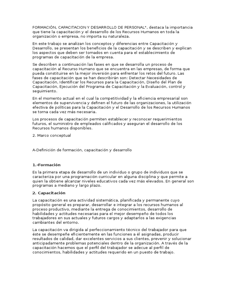 Entrenamiento Capacitacion y Desarrollo de Personal | PDF | Recursos ...