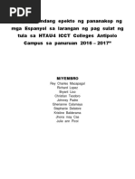 Ang Magandang Epekto NG Pananakop NG Mga Espanyol Sa Larangan NG Pag Sulat NG Tula Sa HTAU4 ICCT Colleges Antipolo Campus Sa Panuruan 2016