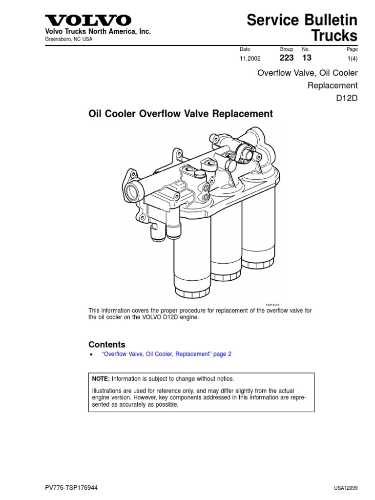 Volvo D13 Oil Thermostat Sensor Location Sales USA