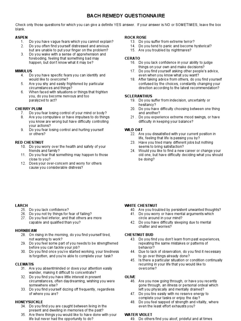BachFlowerques.pdf Psychological Concepts Psychology & Cognitive