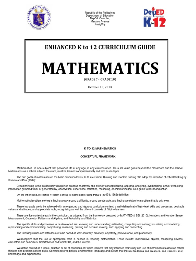 Curriculum Guide (Enhanced Math Grade 710) PDF PDF Equations Geometry