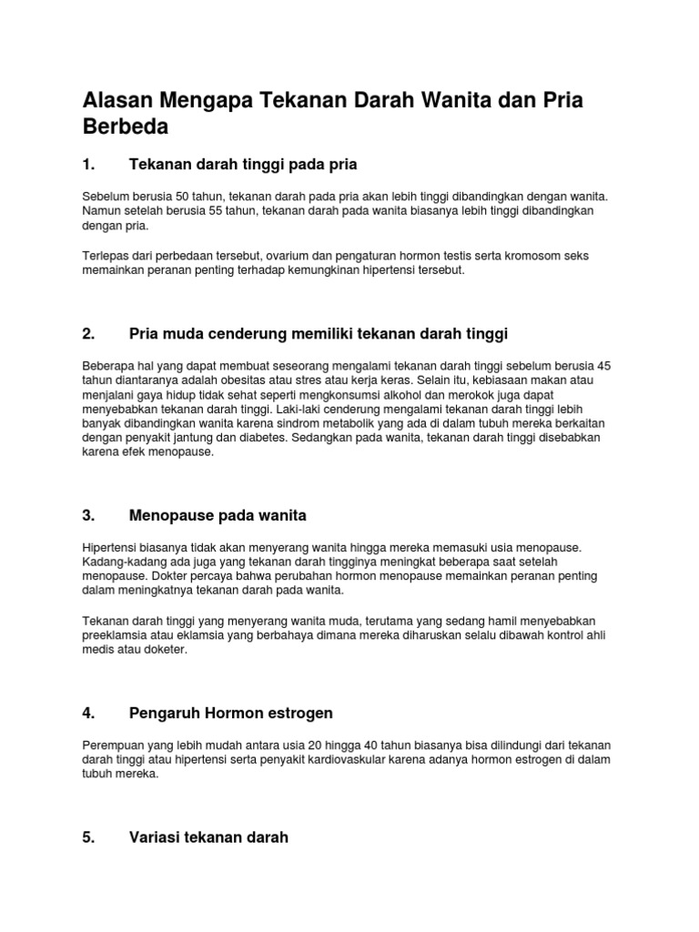 Alasan Mengapa Tekanan Darah Wanita Dan Pria Berbeda Alasan Mengapa Tekanan Darah Wanita Dan Pria Berbeda