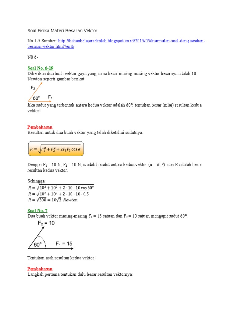 Soal Fisika Materi Besaran Vektor