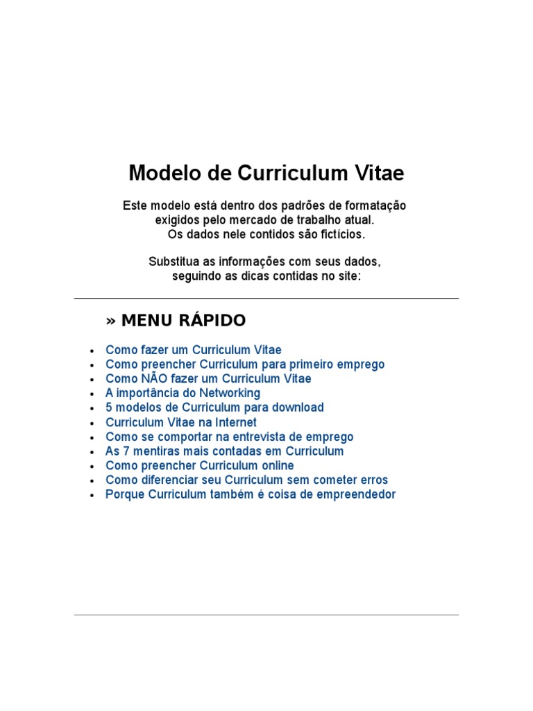 Modelo De Curriculum Simples Com Foto Doc