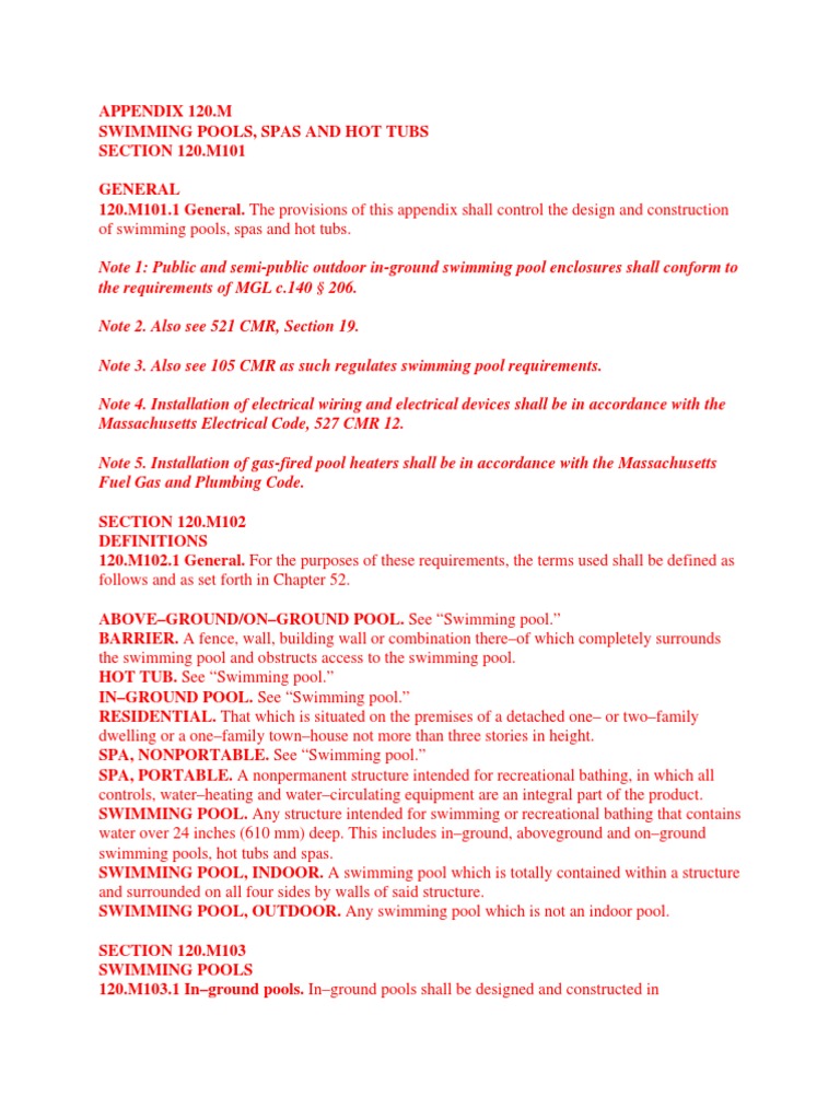 Massachusetts Pool Regulations PDF Swimming Pool Spa