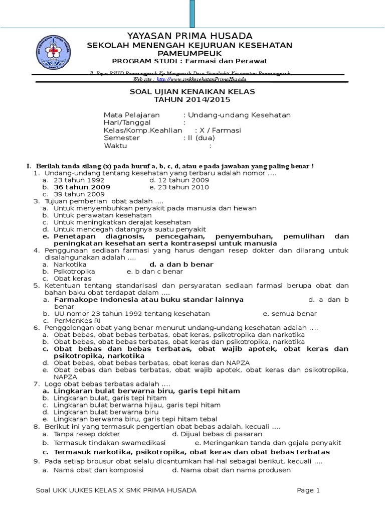 Soal Dan Jawaban K3lh Kelas 10 Farmasi Soal Seru
