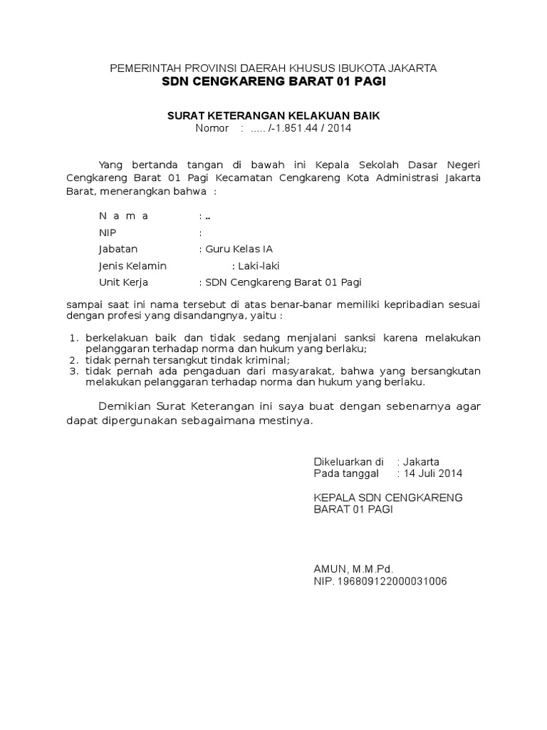 Contoh Surat Berkelakuan Baik Dari Sekolah  Aneka Macam Contoh