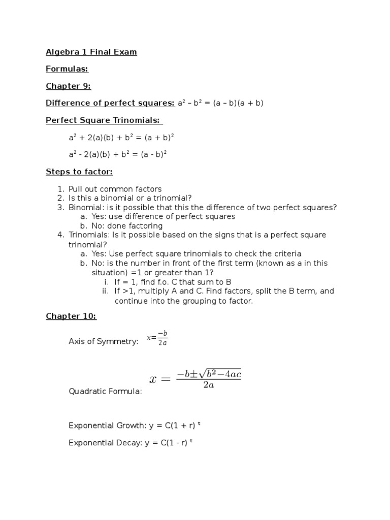 Algebra 1 Final Exam Study Guide | PDF | Science & Mathematics | Computers