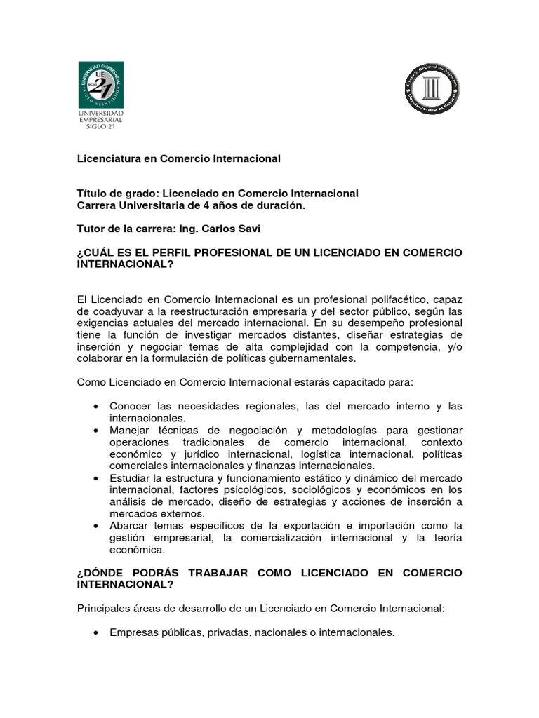 Licenciatura en Comercio Internacional | PDF | El comercio ...