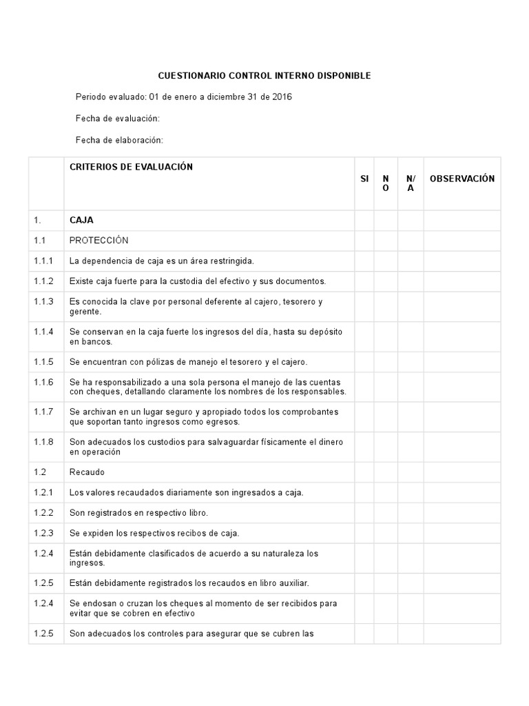 Cuestionario de Control Interno de Caja | PDF | Cheque | Bancos