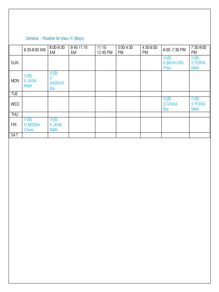 Class IX Boys Daily Routine Schedule | PDF