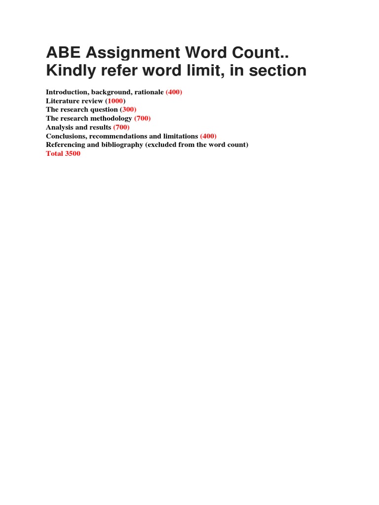 ABE Assignment Word Count Kindly Refer Word Limit | PDF