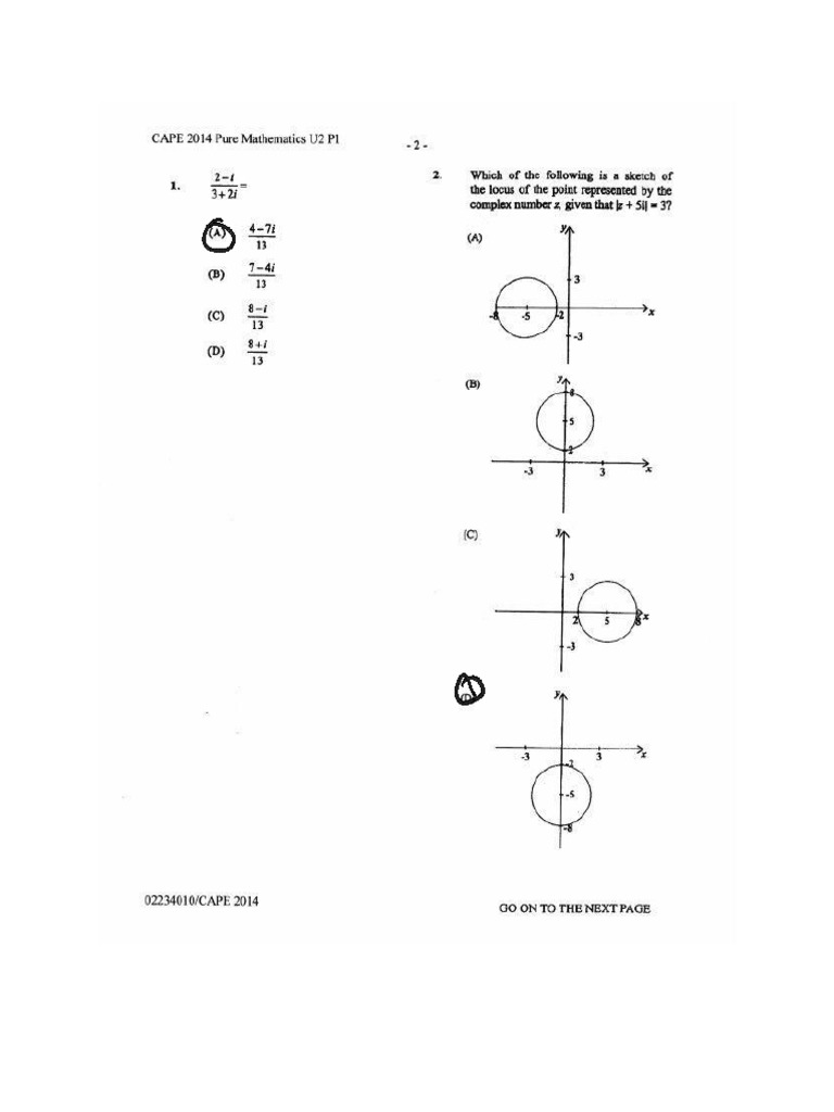Cape Pure Maths Unit 2 2014 p1 Ans | PDF