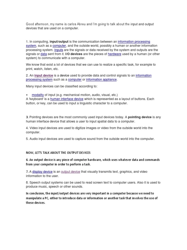 Information Processing System Computer Inputs Data Hardware: Input ...