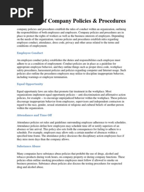 Examples of Company Policies
