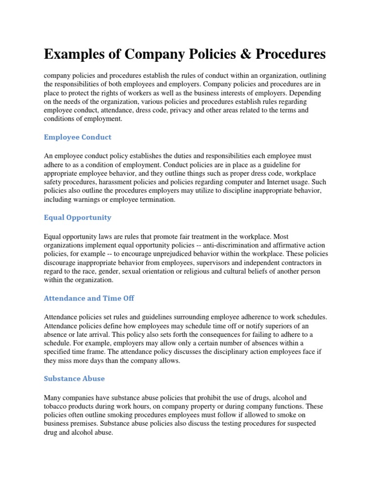 Examples Of Company Policies Pdf Harassment Employment