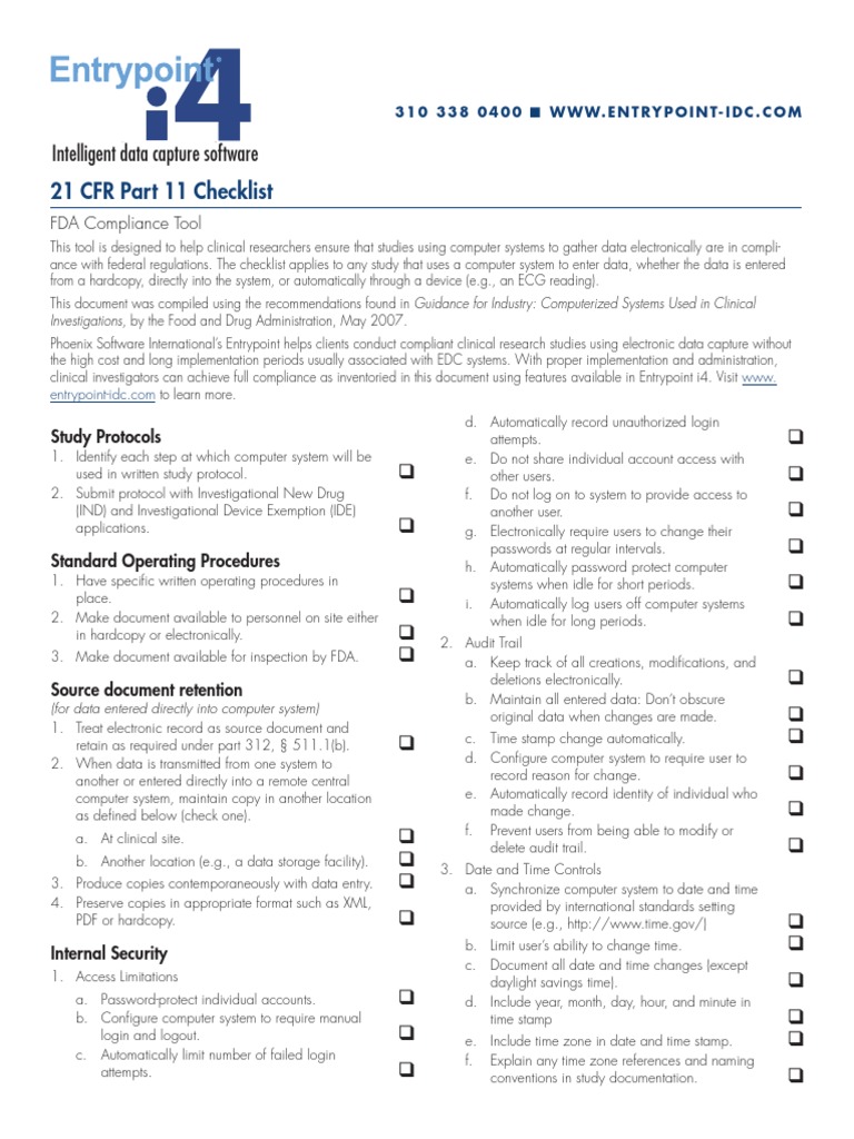 21cfr11 Checklist(CFR) | Clinical Trial | Online Safety & Privacy