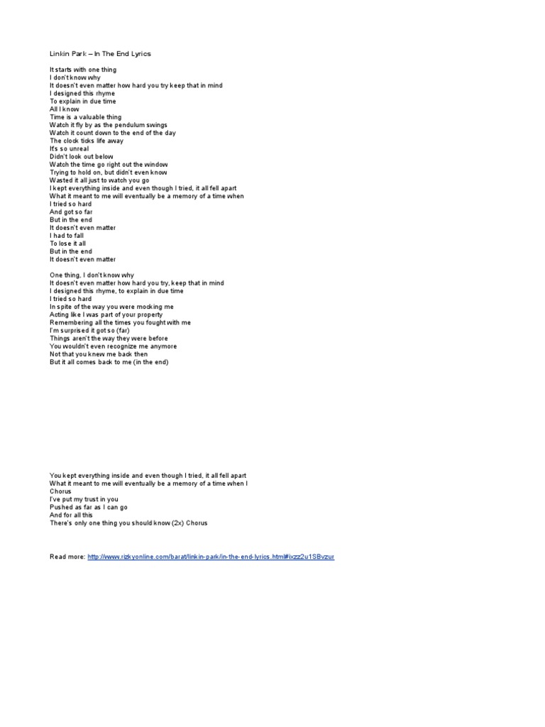 linkin park in the end lyrics mp3 download
