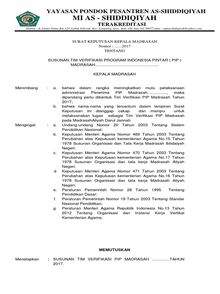 Contoh Sk Tim Verifikasi Kip 2017