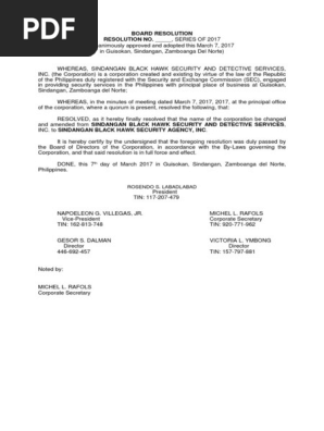 BOARD RESOLUTION Amended Corporate Name