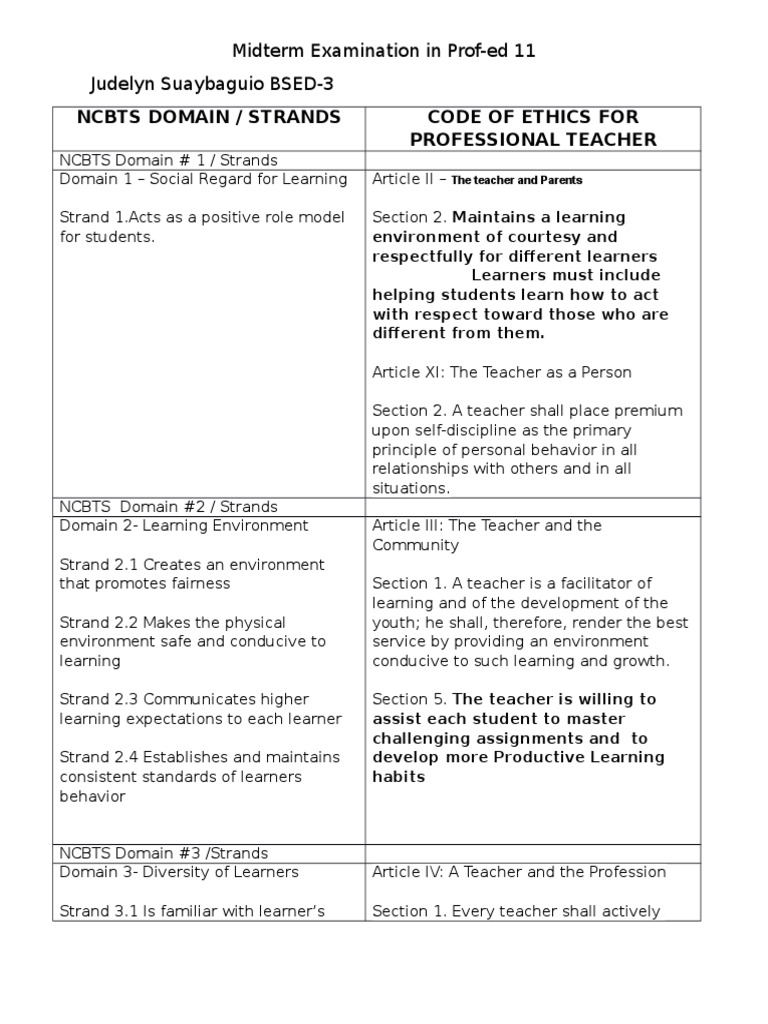Ncbts Domain Pdf Teachers Educational Assessment